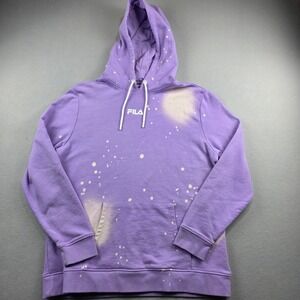 Fila Womens Large Purple Bleach Splatter‎ Hoodie Fleece Pullover Sweatshirt